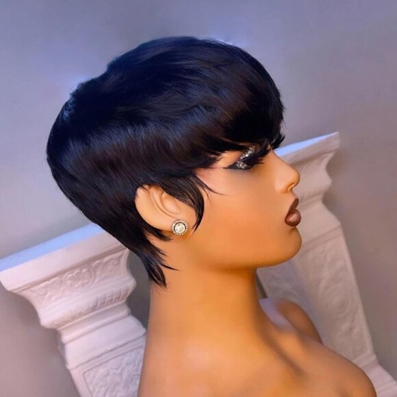 Chic Pixie Cut Human Hair Wigs for Black Women Natural Black Color for Everyday